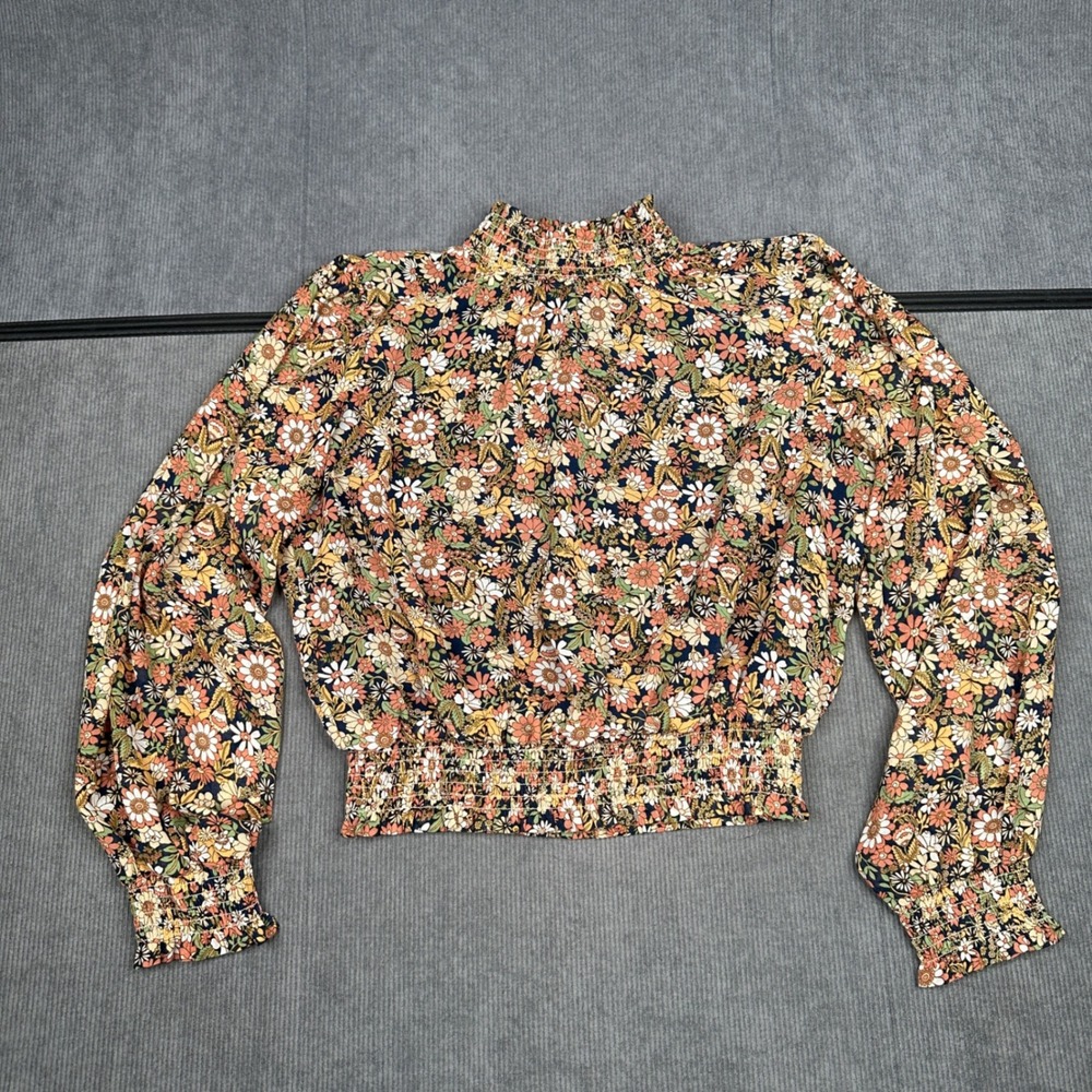 Lost + Wander Floral Mock Neck Smocked Blouse Long Sleeve Boho y2k Top Large